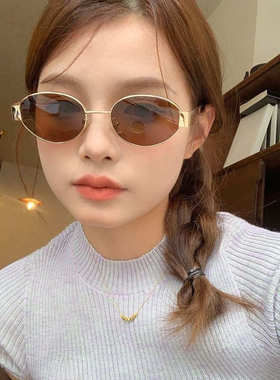 椭圆框太阳镜2025新款女金属网红街拍太阳眼镜复古防嗮拍照墨镜潮