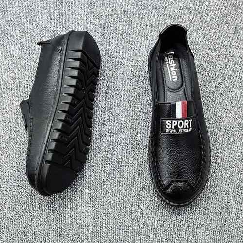 正品春秋款色平底黑肯德基工作女皮鞋中鞋年妇女鞋软士底防滑妈妈