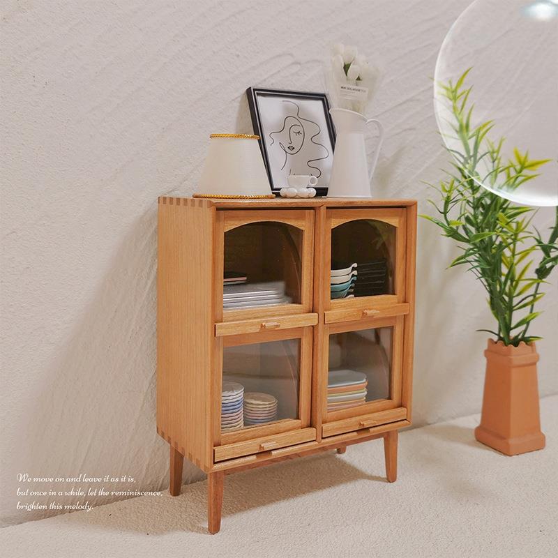 dollhouse娃娃屋配件微缩4格储物柜模型摆件木制家具复古迷你柜子