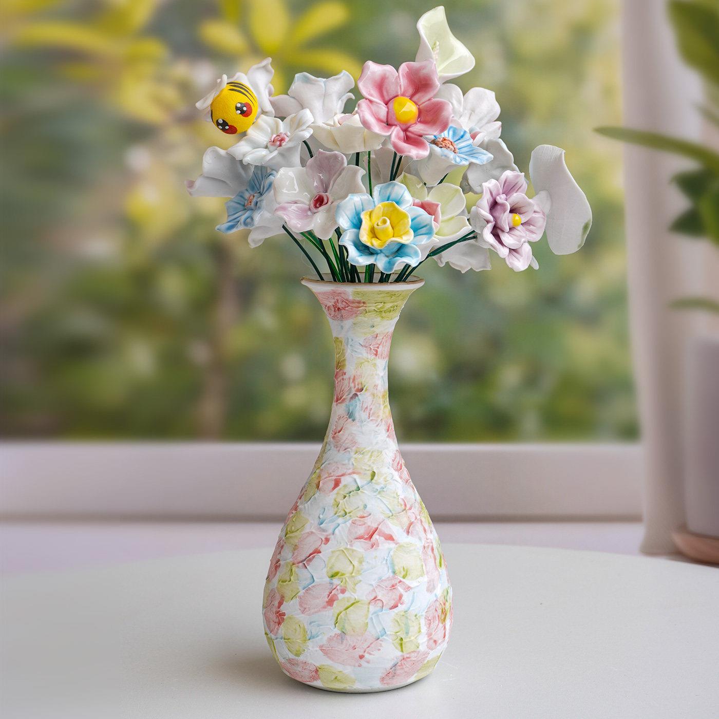 景德镇高温手工陶瓷花朵仿真花花瓶永生花花束套装饰摆件送女友礼