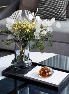 厂家严选轻奢风烟灰色竹节形花瓶家用房间客厅电视柜透明玻璃花器