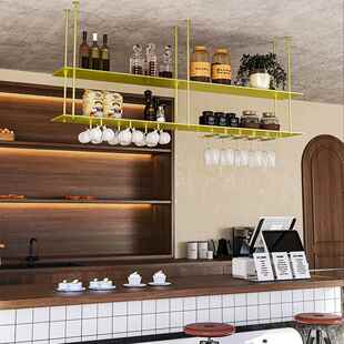 酒吧吧台悬空不锈钢吊架红酒酒架 餐厅吧台金属置物架发光酒杯架