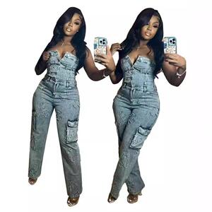 2025Jeans Outfit Set Multi Pockets Jeans Cargo Jumpsuit Sexy