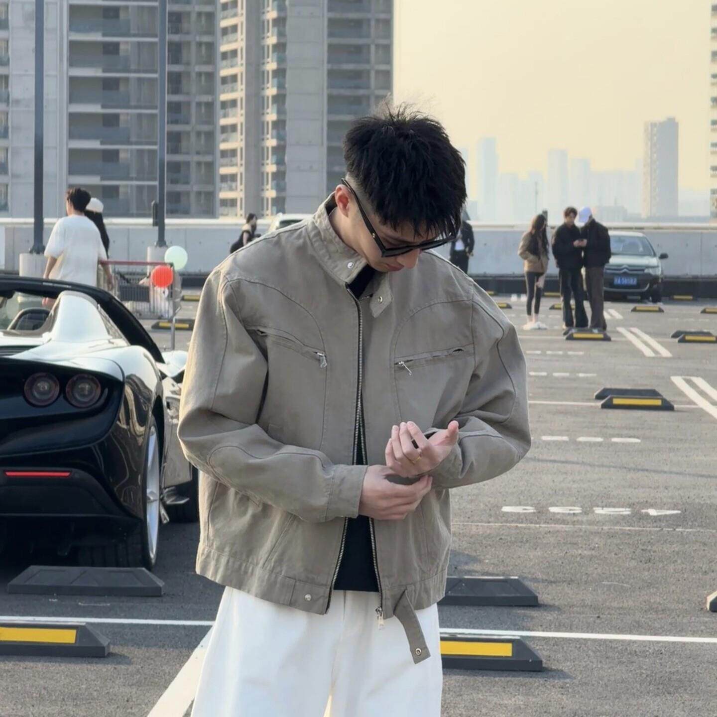 飞行员帆布工装外套男士痞帅高级感美式复古cleanfit重工水洗夹克