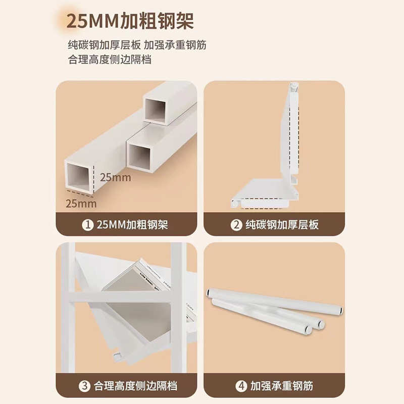 钢制家用书架落地置物架桌旁简约图书馆移动多层靠墙收纳储物书柜