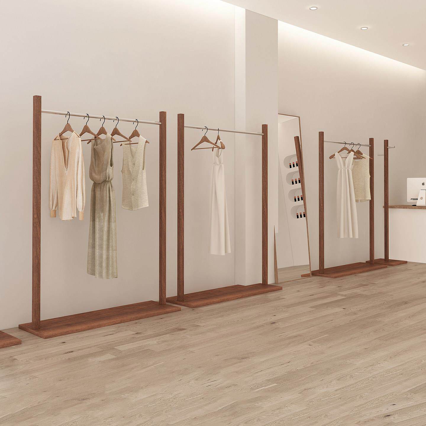 服装店展示架落地式不锈钢彷胡桃陈列架女装货架中古风专用挂衣架