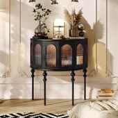 法417式 饰客厅沙发边柜柜置物架走廊复古柜尽头子 玄黑色关半圆装