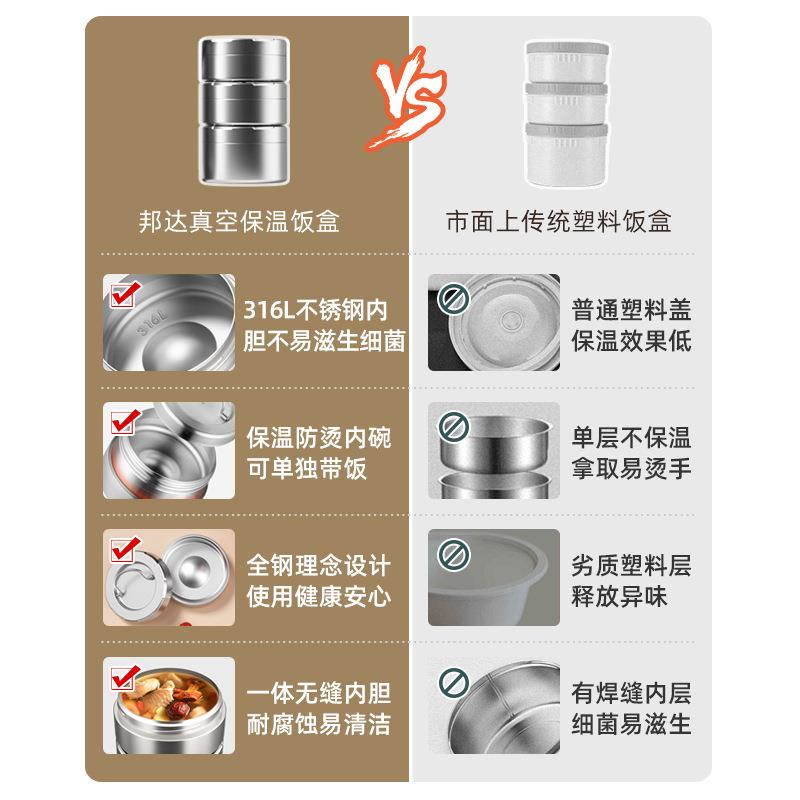316L上不锈冬天保温饭班族带钢饭便当盒F97H5TSS学生多盒层便携小