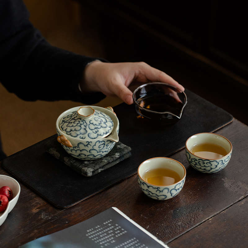 汝窑茶壶单个盖碗功夫茶具小号泡茶器青花开片可养陶瓷家用手抓壶