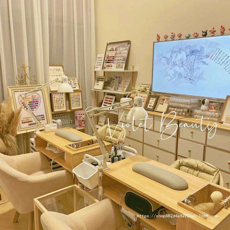 店实木美甲美桌网红日式甲小桌子型一人内嵌美11224412甲桌椅套装