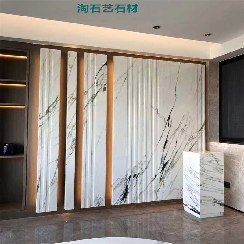 东方鱼肚白天然大理石电视背景墙玄关酒店装修新中式台面墙面石材