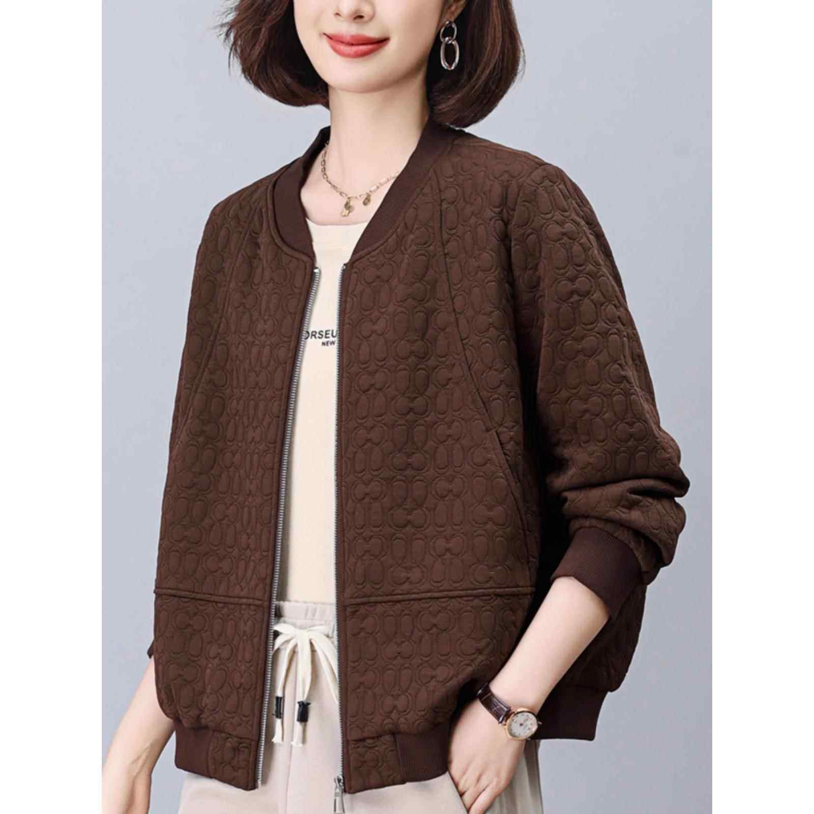 棒球服短款外套2025女秋新款拉炼开衫小个子中年妈妈圆领纯色上衣