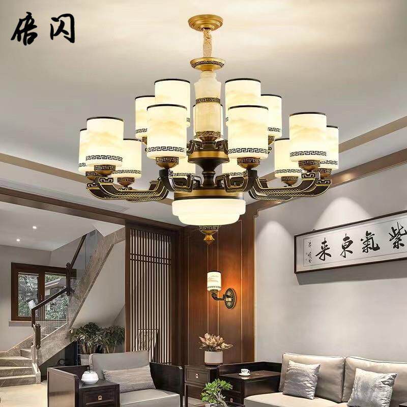 客厅吊灯新中式简约餐厅卧室灯锌合金别墅挑高复式楼酒店大厅灯具