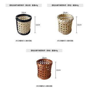 白藤八邑藤编织筒工柱形笔筒竹编小手圆小花篮筐餐具收纳筐小杂物