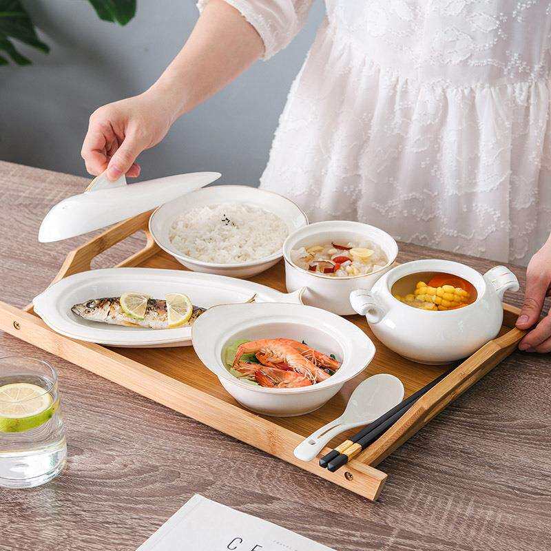 陶瓷月子餐具套装碗盘 产妇带盖卫生月子餐 一人份炖汤盅