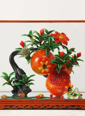 淄博琉璃摆件 创意琉璃水晶廖景客厅商用轻奢古法琉璃石榴花摆件