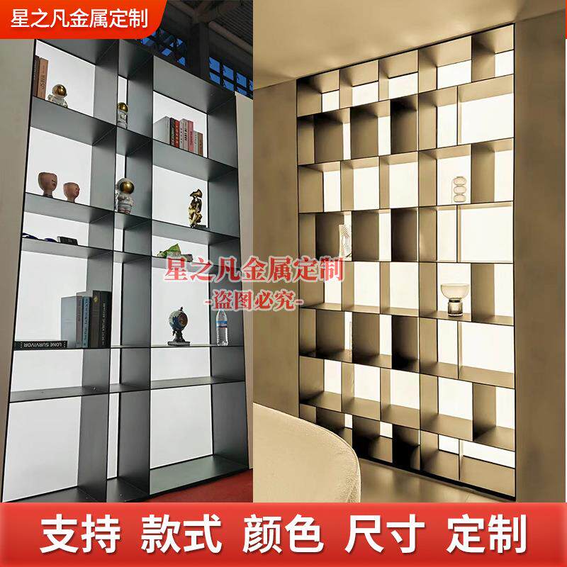 酒庄不锈钢发光酒柜白酒红酒展示柜清吧开放格金属酒柜背光钢板柜
