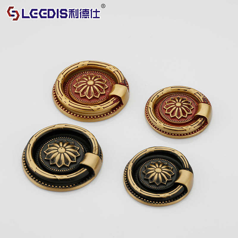利德仕 明装暗翻古铜抽屉拉手 中式黑黄铜暗扣把手 家具五金配件图片
