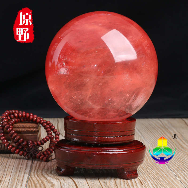 东海水晶原矿熔炼水晶球摆件批发红水晶球小号礼品送底座5--40cm