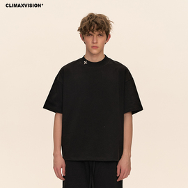 CLIMAX VISION330克纯棉重磅小高领十字架刺绣短款廓形T恤短袖潮