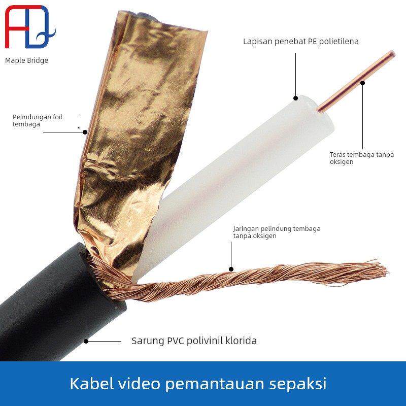 国标监控视频带电源一体铜芯铜网SYV75-3-5同轴高清模拟摄像机线