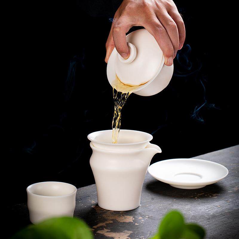 高档德化白瓷茶具套装家用羊脂玉瓷泡茶盖碗办公侧把茶壶茶杯陶瓷