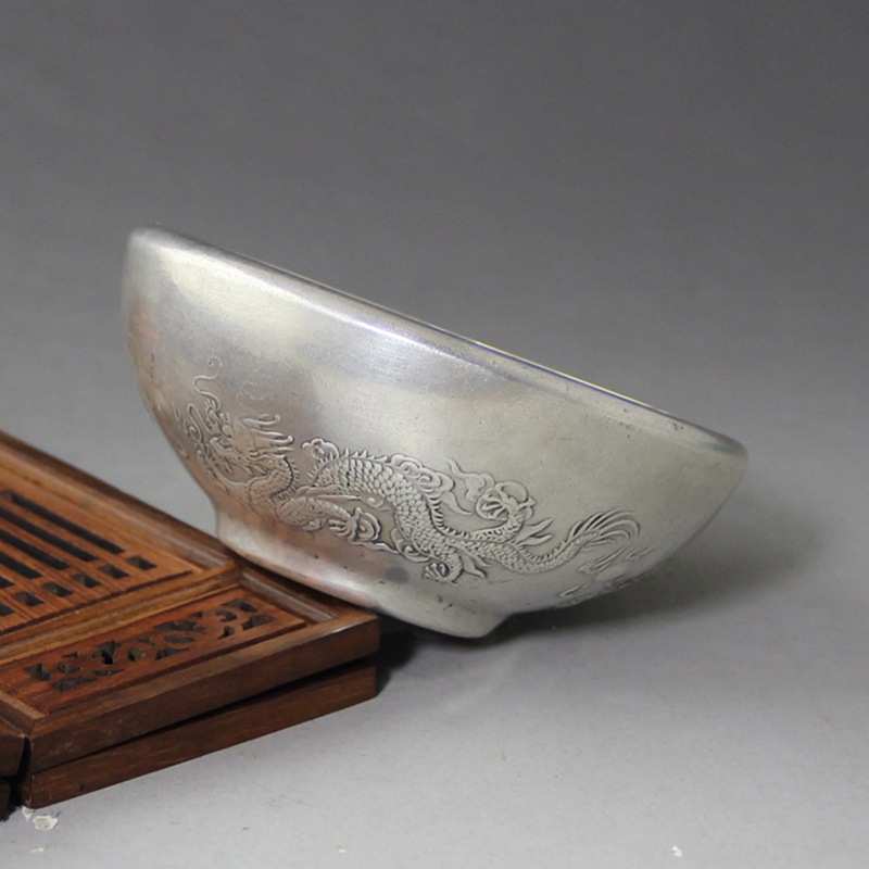 铜器龙批发白铜厂家现货工艺品古玩戏复古珠四银碗摆件做旧收藏