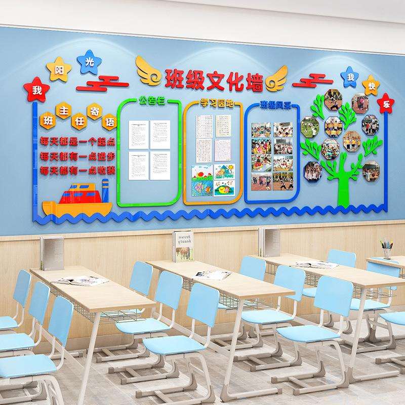 班级布置教室装饰文化墙贴设计制作中小学校作品展示照片墙面装饰