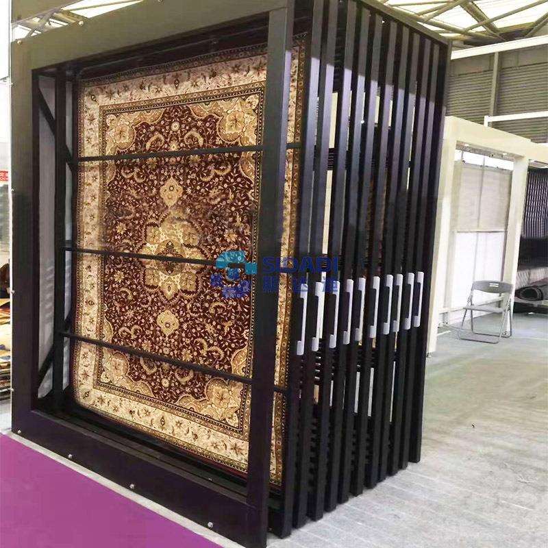 厂家直销地毯展示架抽拉式旋转地垫样品展架可移动瑜珈垫展示柜黑