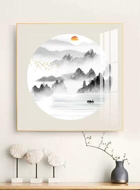 新款直销新中式玄关装饰画风景山水画走廊过道壁画客厅方形餐厅办