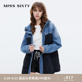 Miss Sixty2023秋季牛仔羽绒外套女个性拼接宽松显瘦中长款潮