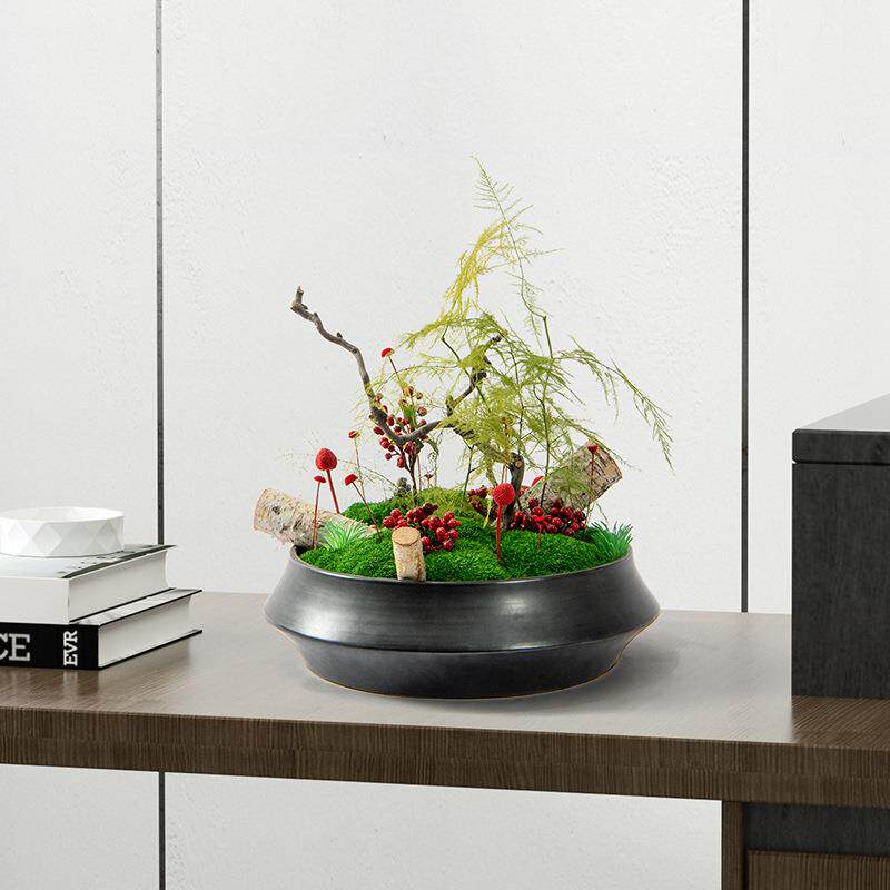 左顾 新中式仿真绿植文竹盆景高端摆花茶室茶台茶桌摆件花艺装饰