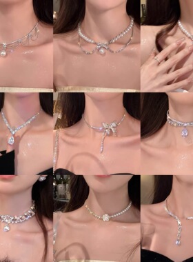 蝴蝶结夸张珍珠项链小众气质项链