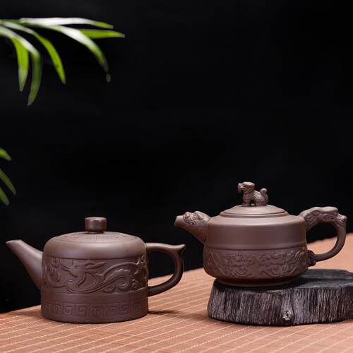 复古陶瓷茶壶创意原矿朱泥功夫茶具紫砂壶
