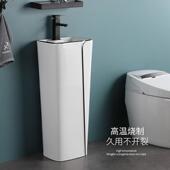 陶瓷金边北欧落地式 小尺寸洗脸台盆 立柱盆黑边家用洗手盆一体式