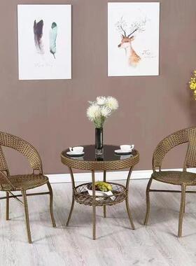 BEM藤椅三五休件套阳台闲桌椅客厅庭院茶露几合室外台组藤椅子成