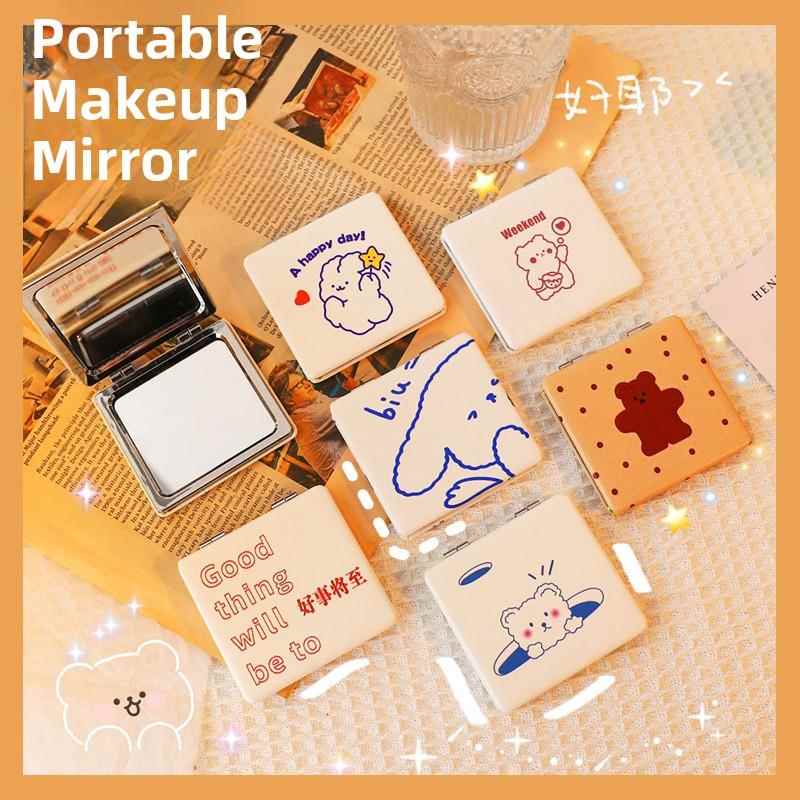 萌小动物系列化妆镜，单面放大双面镜，可折叠方形小镜，翻盖便携