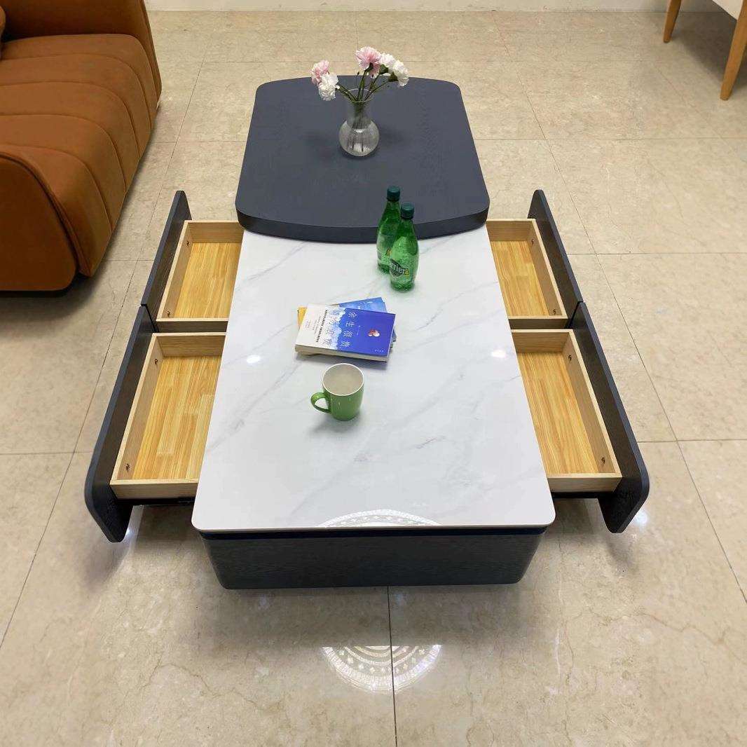 现代简约木岩板茶几客厅小户型伸缩轻奢家用电视柜组合餐桌收纳