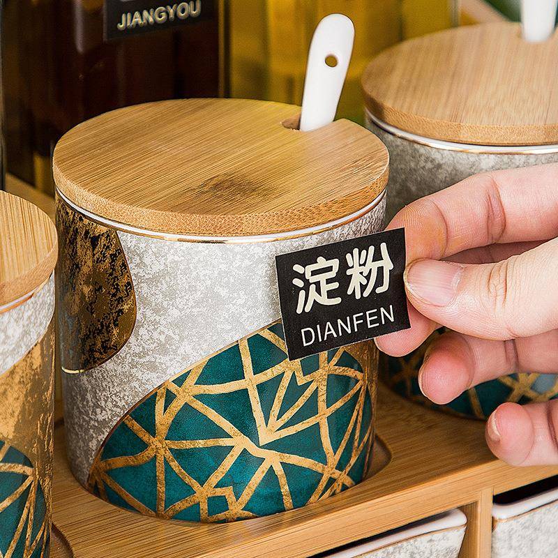 欧式瓷创意厨房用品陶调味罐套装组家195-3圆3用合轻料奢佐料调瓶