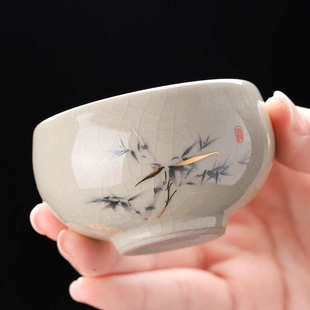 富竹哥窑冰裂纹茶杯家用茶碗功夫茶具个人品茗杯主人杯单杯泡茶