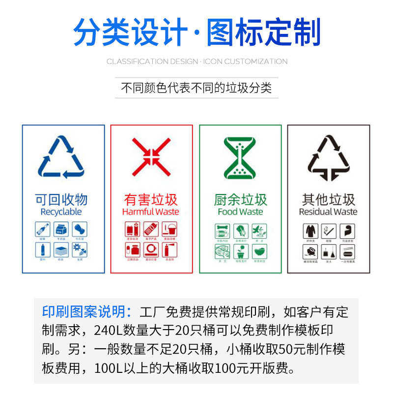 环卫垃圾桶660L1100L大型挂车广东物业塑料大号绿色脚踏手推车