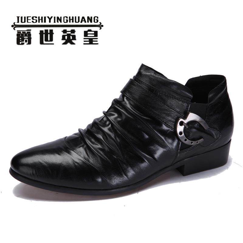 高档季层冬牛皮男士尖头真皮鞋，时保尚的新第二棉暖发型师时髦的