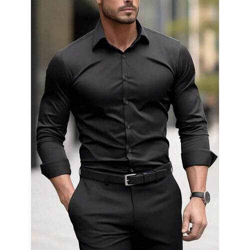 E 91450 Business solid men's long sleeve shirt 商务纯色士