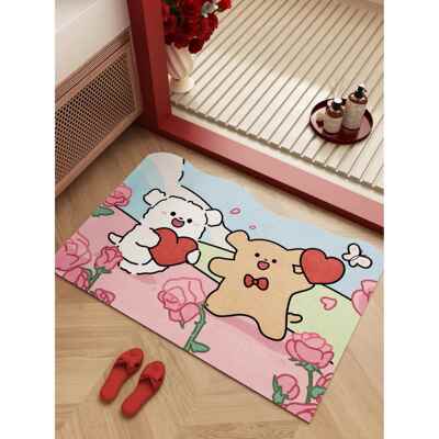 卡通小狗厕所防滑吸水速干卫生间地毯硅藻泥可爱浴室地垫洗澡脚垫