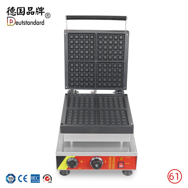 商用华夫炉 四片电热正方形格子松饼华夫机器 翻盖不沾蛋糕烤饼机