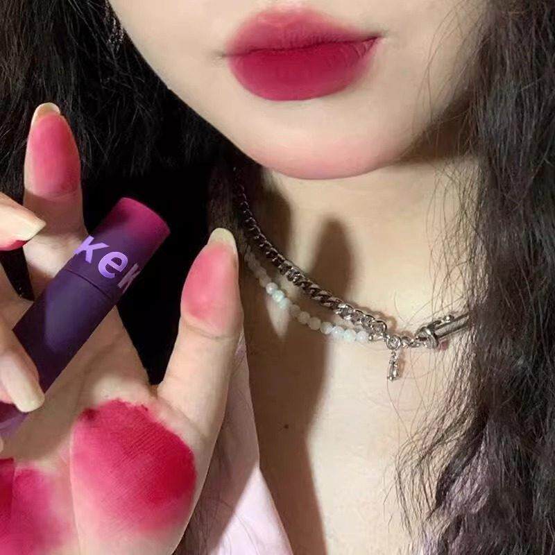 欧美暗黑系唇釉口红柔雾哑光丝绒纯欲唇泥灰粉色鸽血红唇彩唇粉霜