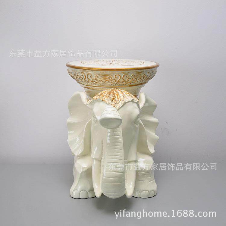 欧美家居风格 米白色圆形凳面米小号跪姿大象凳子 玄关实用摆设