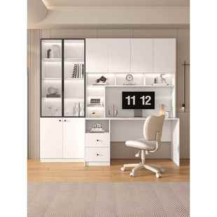 书桌书架一体桌子实木家用电脑桌带书柜组合学生写字桌简易办公桌