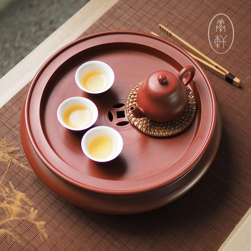 纯手工潮州12寸传统朱泥圆形功夫老茶盘手拉茶船茶海托盘套装家用