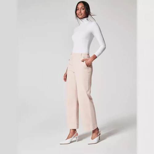 Thin straight leg high waisted women's pants with a full